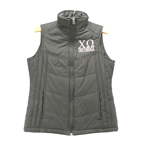 Port Authority Women's Zip Up Puffer Vest Black XS Chi Omega Embroidered - Picture 1 of 13